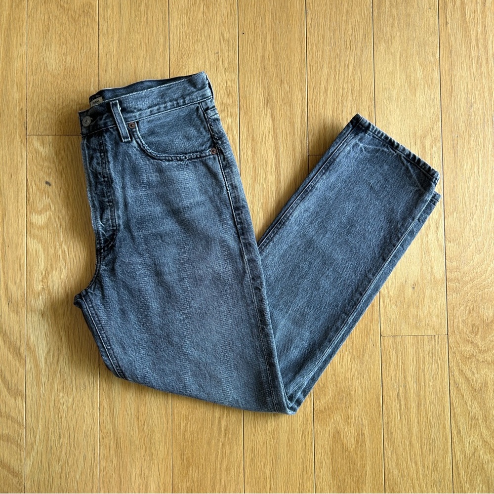 Citizens Of Humanity 100% Cotton Straight Leg High Rise Jeans in Grey